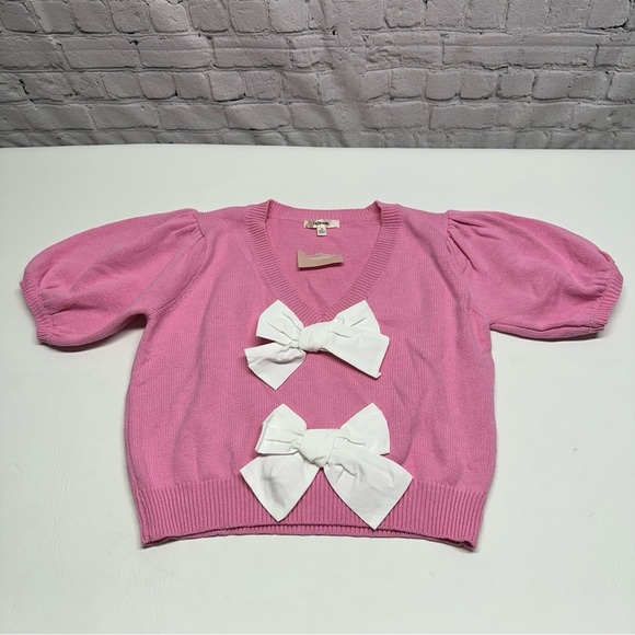 Lalavon Pink Sweater with White Bows size S NWT - Picture 9 of 9